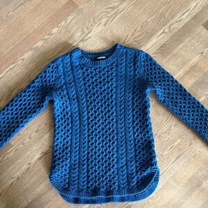 Lands' End Deep Blue Cable Knit Crewneck Sweater